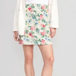 ⭐️ High-Waisted Linen-Blend Mini A-Line Floral Chic Glam Girly Hippie Mini Skirt